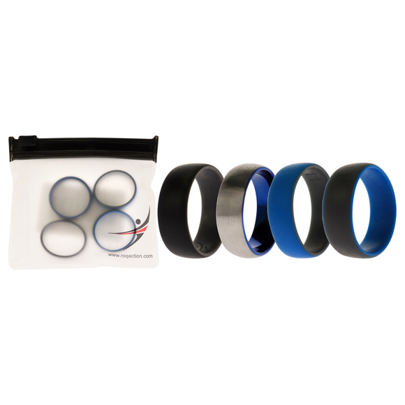 Silicone Wedding Twin Dome 8mm Ring Set - Grey by ROQ for Men - 4 x 11 mm Ring - Picture 1 of 2